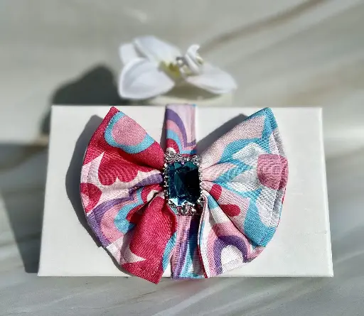 Love Heart Bow with blue gem
